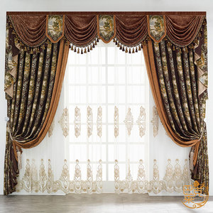 欧式窗帘客厅奢华大气 法式豪华美式卧室成品高档雪尼尔窗幔帘头