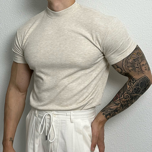 立领修身短袖T恤男士夏季美式紧身上衣休闲健身运动收袖口体恤